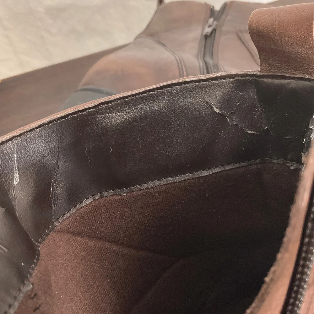 Rockport Boots Men 9.5 Brown Leather Square‎ Toe Side Zip APM2691D Dress Modern